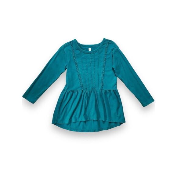 3/$30 Tea Collection Toddler Girls 3 Teal Ruffled Knit Long Sleeve Top BUY 2 GET - Picture 1 of 6